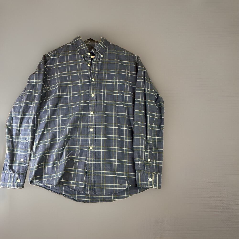 Polo Ralph Lauren Shirt Men’s L Custom Fit Navy Green Plaid Pony Button Down